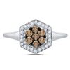 Image 2 : 1/2 CTW Round Brown Diamond Polygon Cluster Ring 10kt White Gold - REF-19T2K