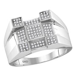 1/3 CTW Mens Round Diamond Square Corner Cluster Ring 10kt White Gold - REF-35K9R