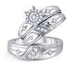 Image 1 : 1/3 CTW His & Hers Round Diamond Cross Cluster Matching Bridal Wedding Ring 10kt White Gold - REF-41