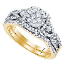 3/4 CTW Princess Diamond Cluster Bridal Wedding Engagement Ring 14kt Yellow Gold - REF-71H9W