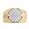 Image 2 : 1/2 CTW Mens Round Diamond Diagonal Square Cluster Ring 10kt Two-tone Gold - REF-27T5K