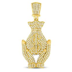 2 CTW Mens Round Diamond Money Bag Hands Charm Pendant 10kt Yellow Gold - REF-107H9W