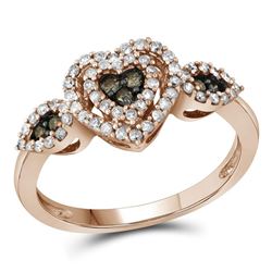 3/8 CTW Round Brown Diamond Heart Cluster Ring 10kt Rose Gold - REF-24X3T
