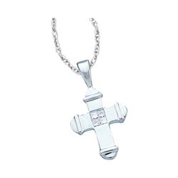 1/20 CTW Princess Diamond Cross Pendant 14kt White Gold - REF-6R5H