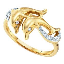 1/20 CTW Round Diamond Double Dolphin Accent Ring 10kt Yellow Gold - REF-10K8R