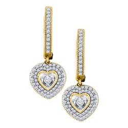 3/4 CTW Round Diamond Heart Dangle Earrings 10kt Yellow Gold - REF-54X3T