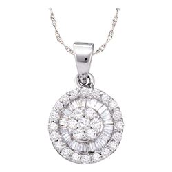 5/8 CTW Round Diamond Flower Cluster Circle Pendant 14kt White Gold - REF-31R5H