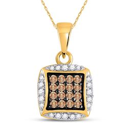 1/4 CTW Round Brown Diamond Square Cluster Pendant 10kt Yellow Gold - REF-10Y8X