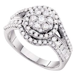 1 CTW Round Diamond Framed Flower Cluster Cocktail Ring 14kt White Gold - REF-95H9W