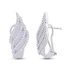 1 & 1/3 CTW Round Diamond French-Clip Hoop Earrings 14kt White Gold - REF-87N5Y