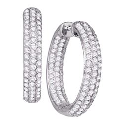 2 & 7/8 CTW Round Pave-set Diamond Inside Outside Hoop Earrings 14kt White Gold - REF-192R3H