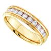 Image 1 : 1/4 CTW Mens Round Channel-set Diamond Ridged Edge Wedding Ring 14kt Yellow Gold - REF-47X9T