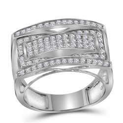 1 CTW Mens Round Pave-set Diamond Rectangle Cluster Fashion Ring 10kt White Gold - REF-60F3M