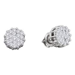 1 CTW Round Diamond Flower Cluster Screwback Earrings 14kt White Gold - REF-60K3R