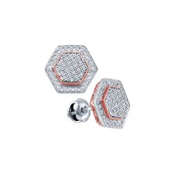 1/3 CTW Round Diamond Cluster Rose-tone Hexagon Stud Earrings 10kt White Gold - REF-24K3R