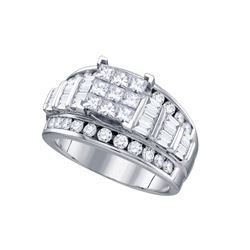 2 CTW Princess Diamond Elevated Cluster Bridal Wedding Engagement Ring 14kt White Gold - REF-167T9K
