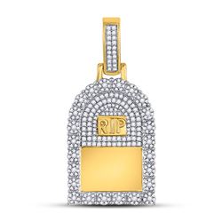 1 & 1/2 CTW Mens Round Diamond Headstone RIP Picture Memory Pendant 10kt Yellow Gold - REF-101F9M