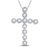 Image 1 : 1/8 CTW Round Diamond Paternoster Cross Faith Pendant 14kt White Gold - REF-9T6K