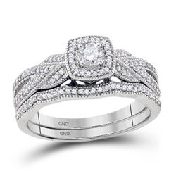 3/8 CTW Round Diamond Milgrain Bridal Wedding Engagement Ring 10kt White Gold - REF-51F3M