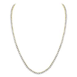 15 CTW Mens Round Diamond 24" Studded Tennis Chain Necklace 10kt Yellow Gold - REF-929N9Y