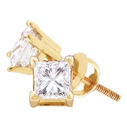 1/4 CTW Unisex Princess Diamond Solitaire Stud Earrings 14kt Yellow Gold - REF-22F8M