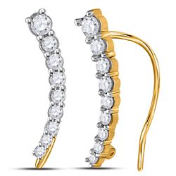 1/4 CTW Round Diamond Graduated Journey Climber Earrings 10kt Yellow Gold - REF-18W3F