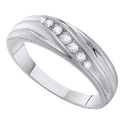 1/6 CTW Mens Round Diamond Wedding Ring 10kt White Gold - REF-19T2K