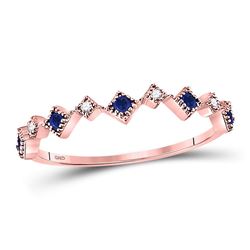1/5 CTW Round Blue Sapphire Diamond Square Stackable Ring 10kt Rose Gold - REF-10W8F