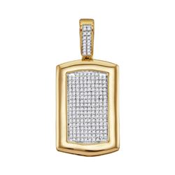 1/2 CTW Mens Round Diamond Dog Tag Cluster Charm Pendant 10kt Yellow Gold - REF-45M3A
