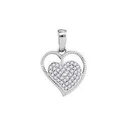 1/10 CTW Round Diamond Heart Milgrain Pendant 10kt White Gold - REF-9Y6X
