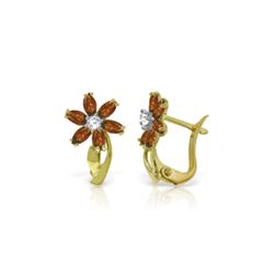 Genuine 1.10 ctw Garnet & Diamond Earrings 14KT Yellow Gold - REF-36Y3F