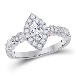 3/4 CTW Marquise Diamond Solitaire Bridal Wedding Engagement Ring 14kt Two-tone Gold - REF-96A3N