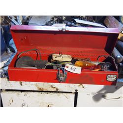 Metal Toolbox with Tail Lights, Fittings, Plus Misc. And Plastic Tub with Contents of Tools/Misc