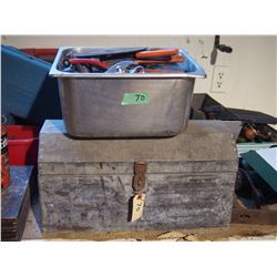 Metal Toolbox with Tray of Contents (Wrenches, Hand Tools and Misc)