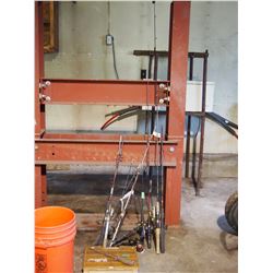 Mixed Lot of Rods, Reels, Tackle Box and Knife Sharpener