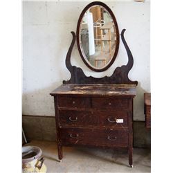 Antique Dresser and Mirror on Wheels