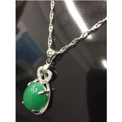 Exquisite Green Jade Pendant On 925 Silver Chain