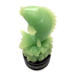 Large Surfacing Carved Choe Fish On Stand