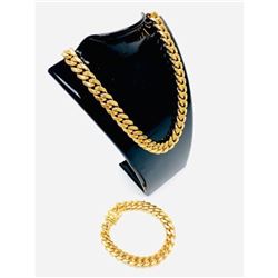 Mens 18K Gold Plated Cuban Link Necklace And Bracelet Combo