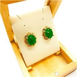 Lovely Pair of Ladies 1.51ct Oval Cut Canadian Jade Stone Earrings in 18KT Gold Plated Floral Mount