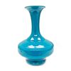 Image 1 : Asian Hand Painted Bright Blue Flambe Fluted & Belled Vase