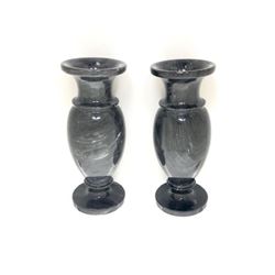 Pair Of Asian Marble Charcoal Grey Vases