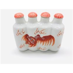 Chinese Handmade Iron-Red Dragon Porcelain Quadruple Snuff Bottle.Â