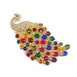 Large Royal Multi-Color Jewel Peacock Broach