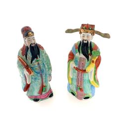 Stamped Famille Rose Porcelain Figures Of Fu Xing & Lu Xing
