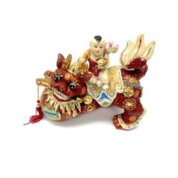Chinese God Riding Dragon Porcelain Figure