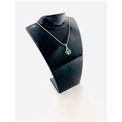 Chinese Green Jade Polished Pendant With 925 Sterling Silver Necklace