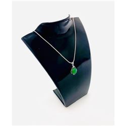 Chinese Green Jade Polished Pendant With 925 Sterling Silver Necklace