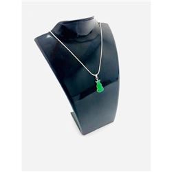 Chinese Green Jade Polished Pendant With 925 Sterling Silver Necklace