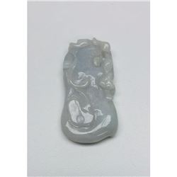 Carved Chinese White Jade Fruit Blossom & Bat Pendant